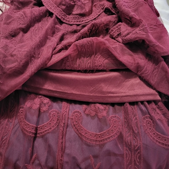 Altar'd State Marionette Maxi All Lace Dress Large Maroon Burgundy Mid Sleeve - Picture 10 of 10